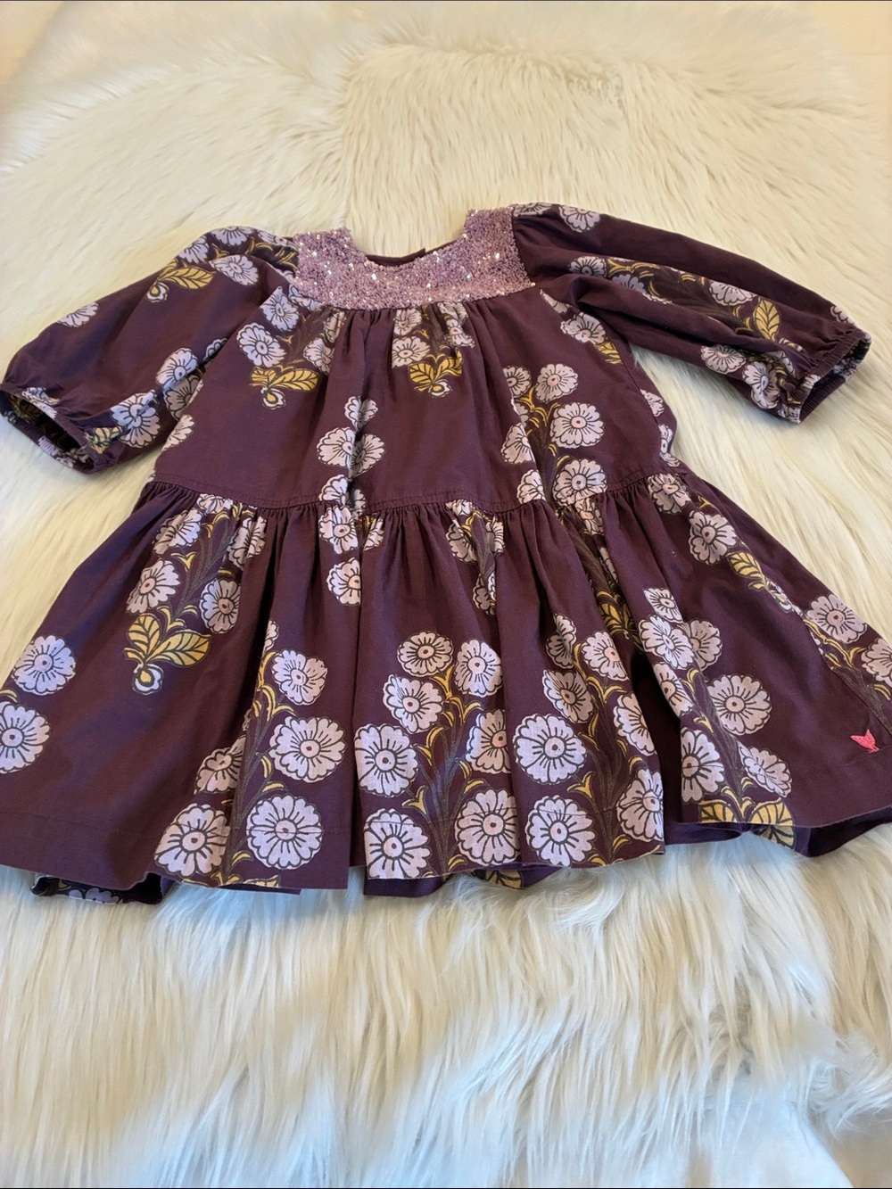 Pink Chicken Girls Fiona Dress—Plum Buttercup Floral Block Print